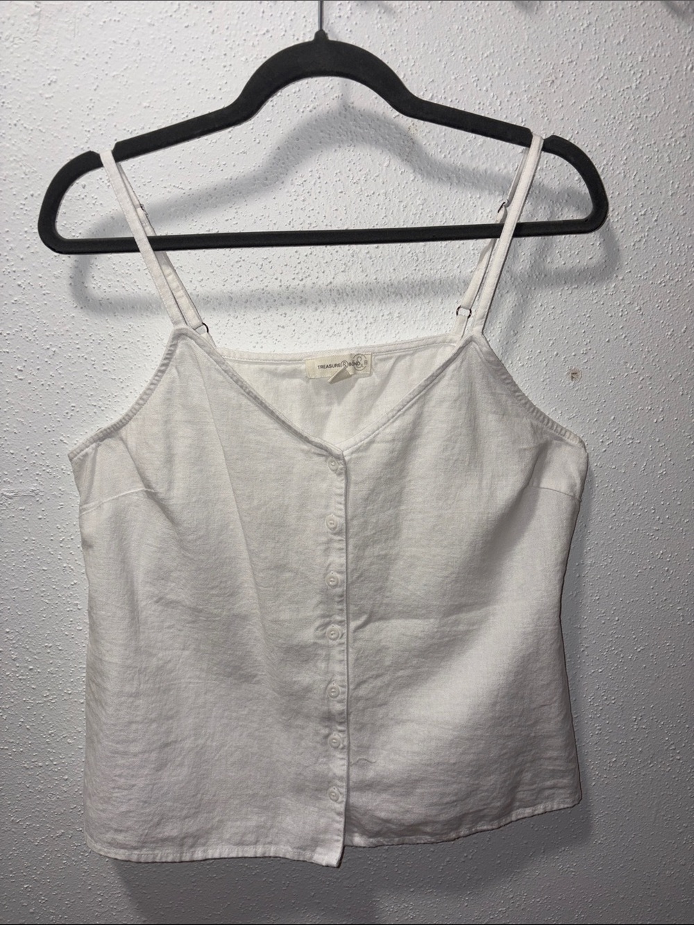 Linen Blend White Button-Front Camisole